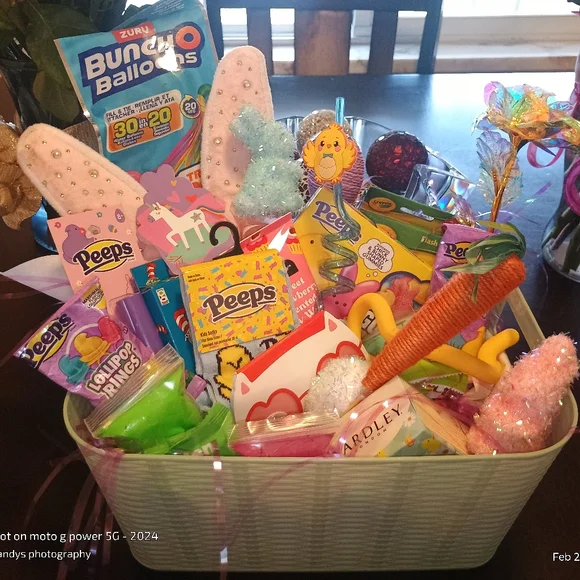 Easter Bunny Gift Basket with Assorted Treats Girls Easter Basket - Picture 2 of 4
